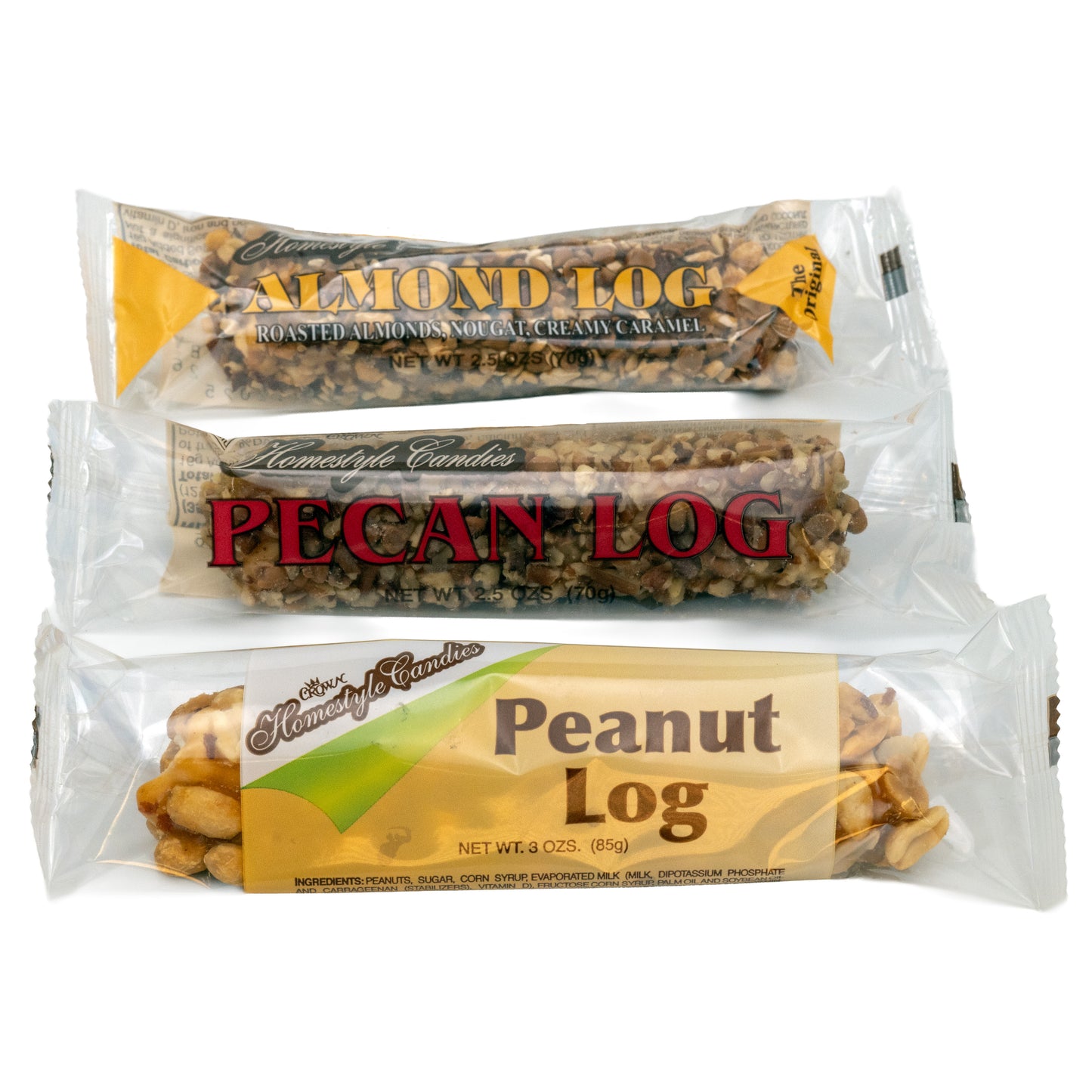 Log Variety Pack – 3 Count (1 Almond Log, 1 Pecan Log, 1 Peanut Log)